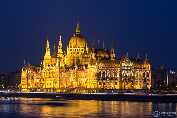 The Hungarian Parliament at night from across the river