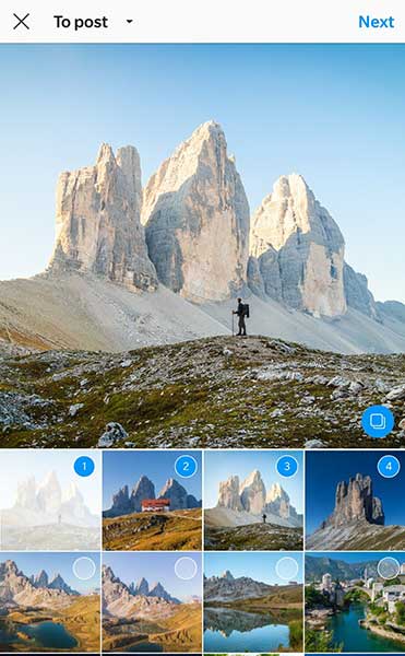 Instagram- multiple images in a post - slide show feature