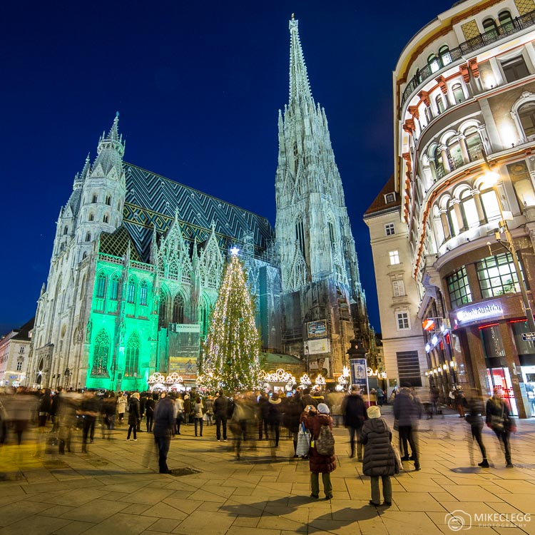 Stephansdom in Vienna at night during Christmas