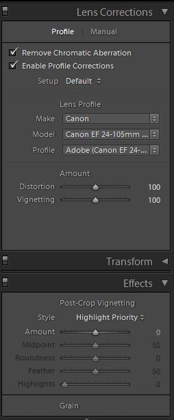 Editing options in Lightroom