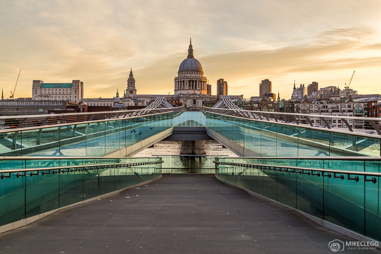St Paul's Cathedral and Millenium Bridge at sunrise