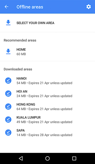 Offline Areas on Google Maps Android