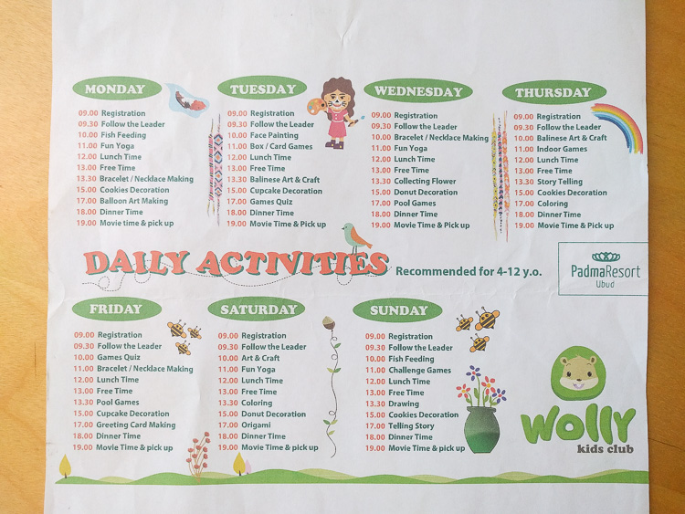 Kids Club Daily activities at Padma Ubud