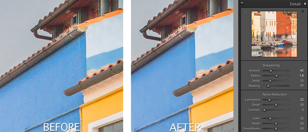 Burano Edit - Noise example, before and after