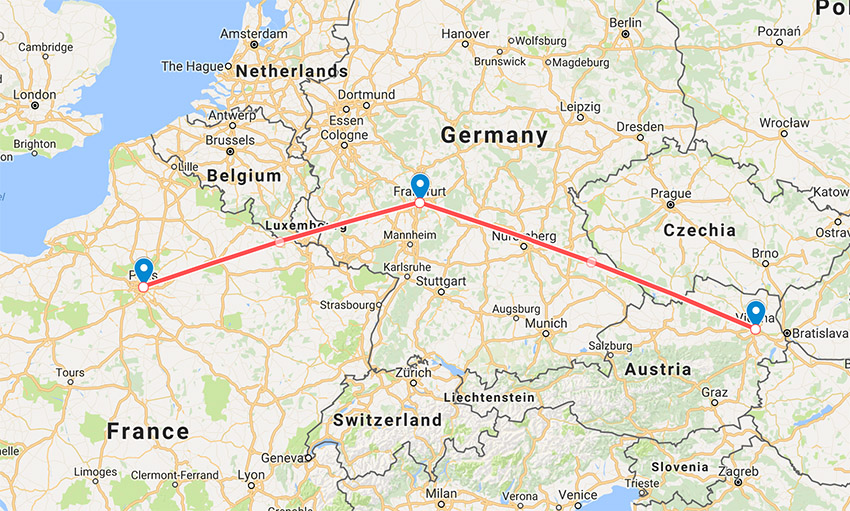 Google Maps Screenshot - Route between three countries