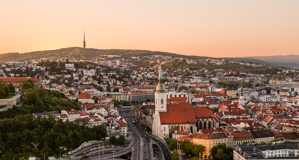 Bratislava from the UFO Tower at sunset
