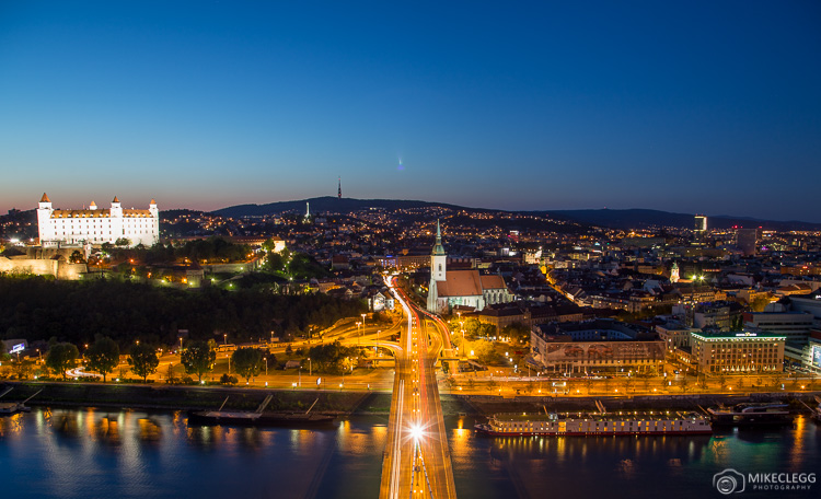 View from UFO Tower in Bratislava at night