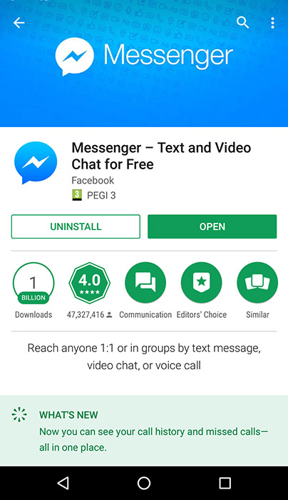 Facebook messenger App Screenshot