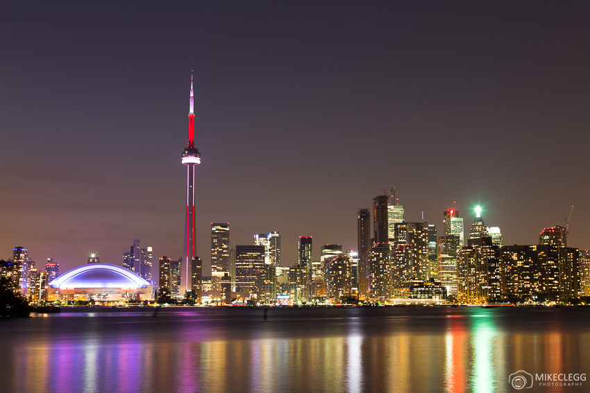 Toronto skyline at night from Olympic Island