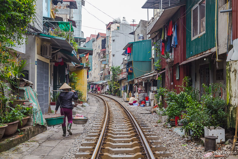 Railway track running through the city in Vietnam