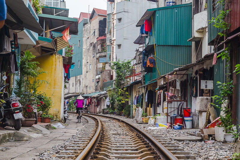 Railway track street in Hanoi, Vietnam