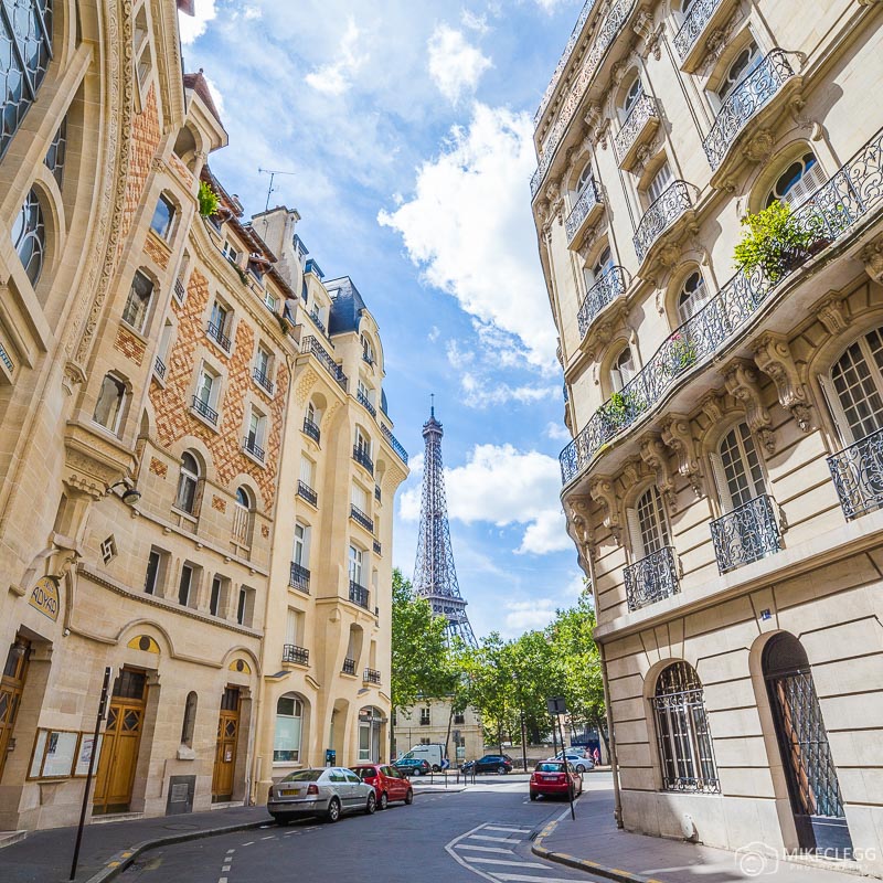 Views of the Eiffel Tower from Square Rapp, Paris