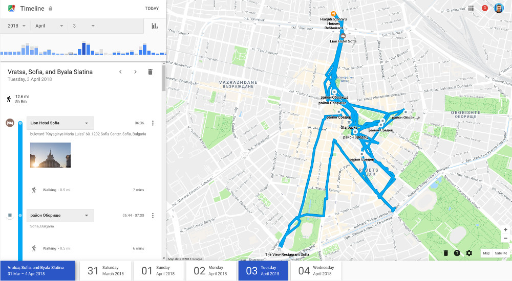 Destination and timeline history on Google Maps