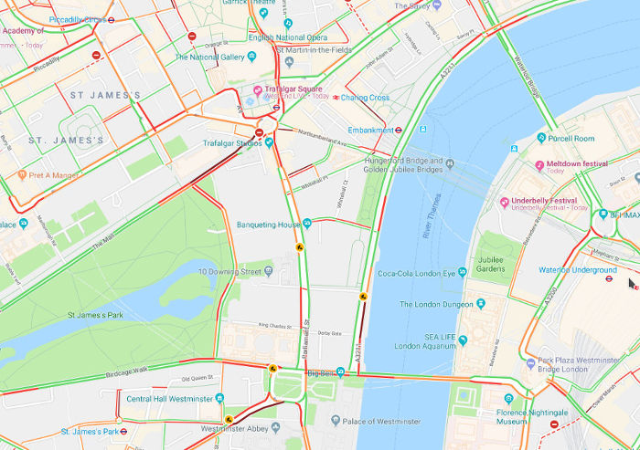 Traffic in London - Source Google Maps
