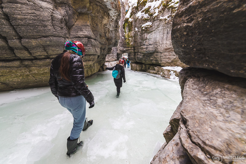 Exploring Maligne Canyon, Aberta, Winter