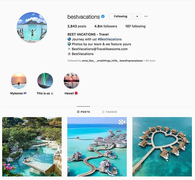 @bestvacations - Instagram hub profile screenshot