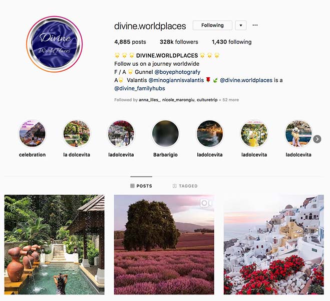 @divine.worldplaces - Instagram hub profile screenshot