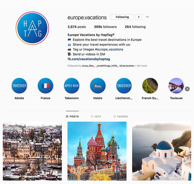 @europe.vacation - Instagram hub profile screenshot