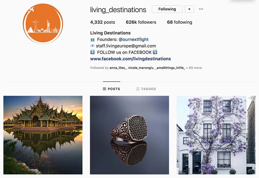 @living_destinations - Instagram hub profile screenshot