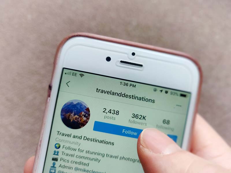 Following travel hubs on Instagram