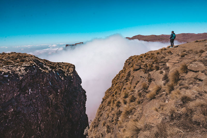 Looking above the clouds on the Amphitheatre hike - Lesotho