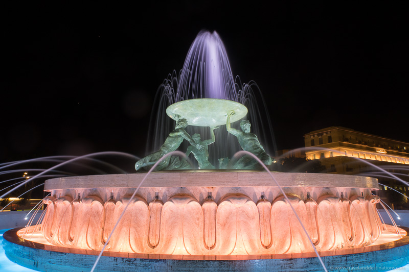 Triton Fountain at night, Malta