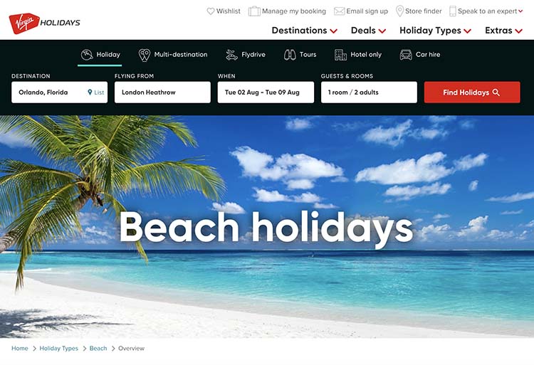 Virgin Holidays screenshot