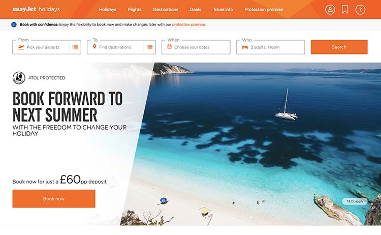 easyJet holidays screenshot