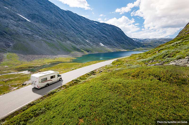 Camper on a road in Europe
