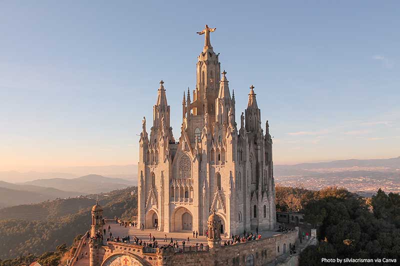 Church of the Sagrat Cor in Barcelona at sunset