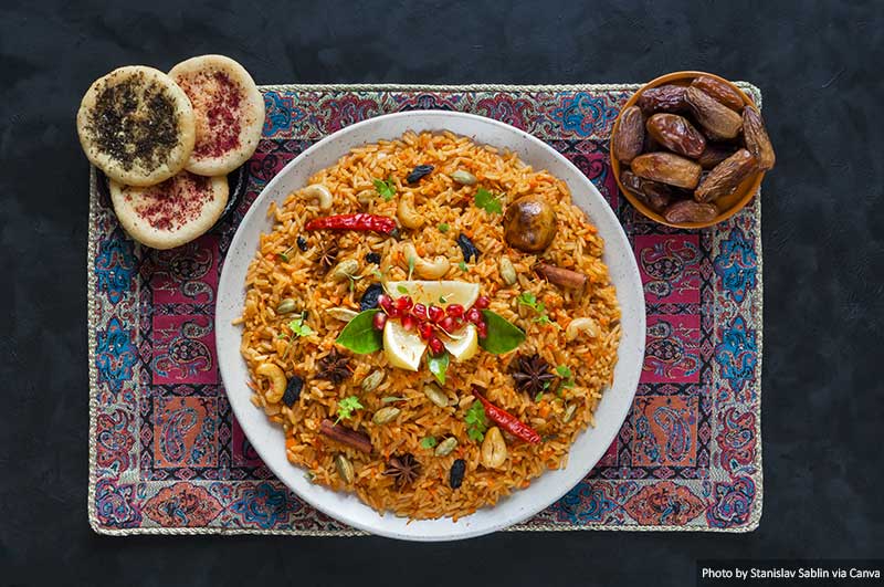 Arabic traditional food bowls Kabsa