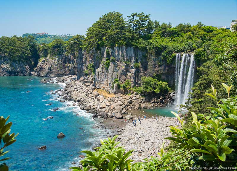 Unmissable Experiences When Visiting Jeju Island (South Korea) The Jeongbang Waterfall in Jeju Island