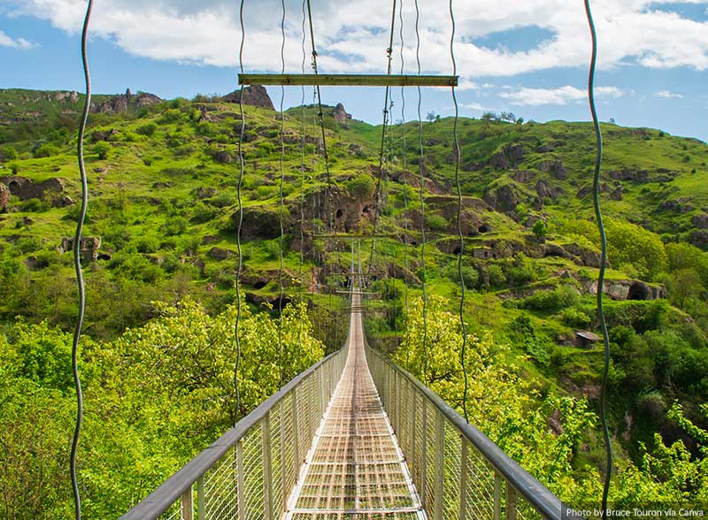 Khndzoresk Swinging Bridge and Old Cave Village in Armenia