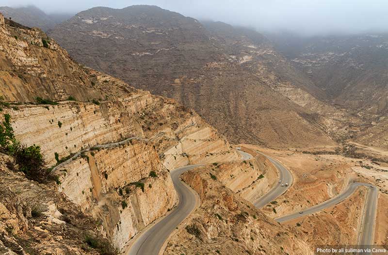 Salalah mountain and roads in Oman