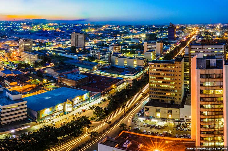 Skyline of Lusaka city at night