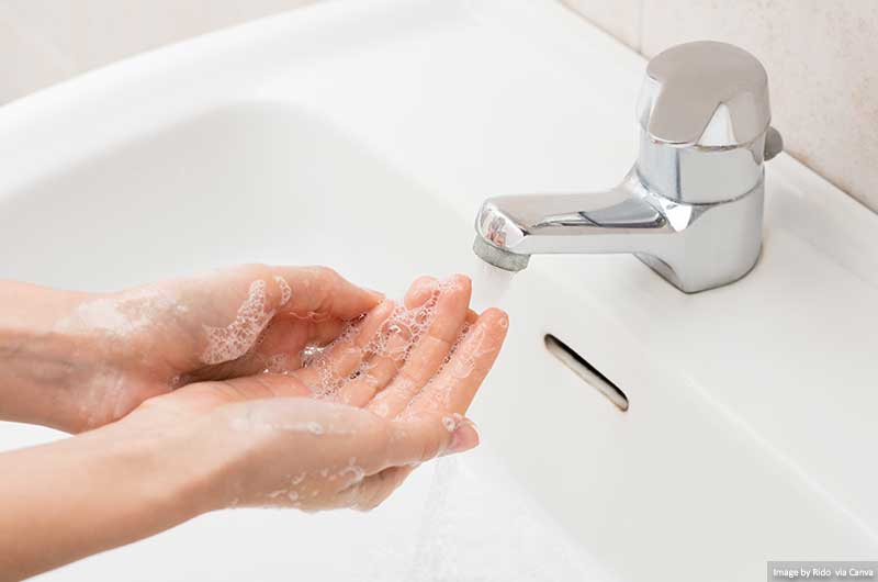 Washing hands with soap and water