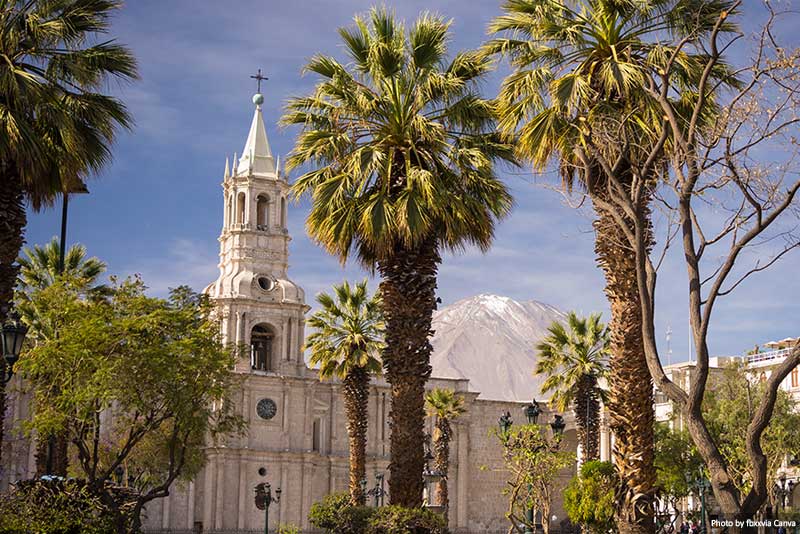 The Cathedral and volcano in Arequipa