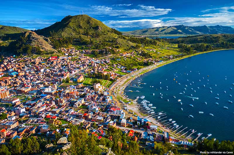 Aerial view of Copacabana in Bolivia