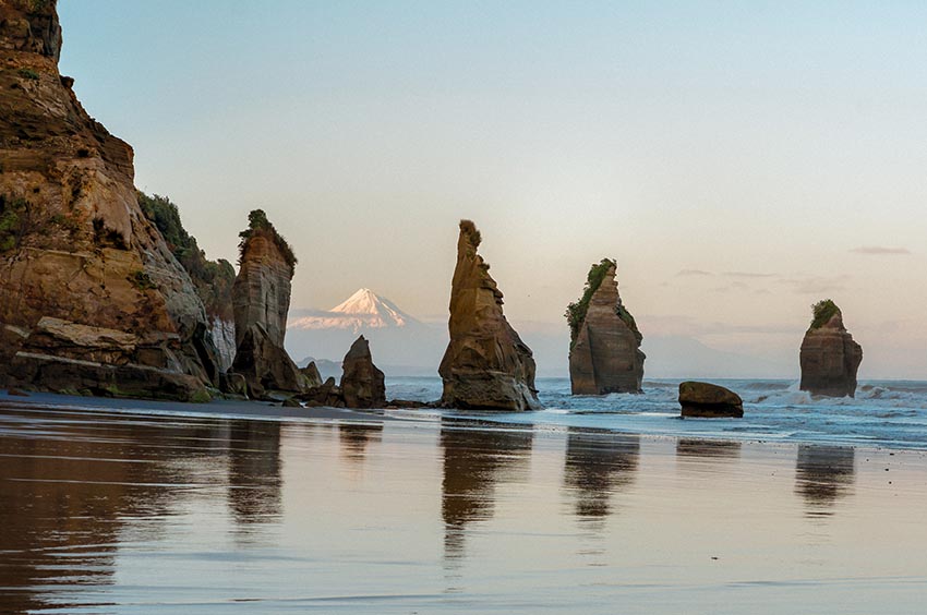 Three Sisters Beach and Mount Taranaki