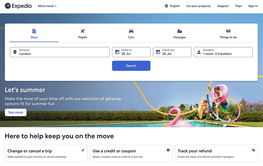 Expedia screenshot