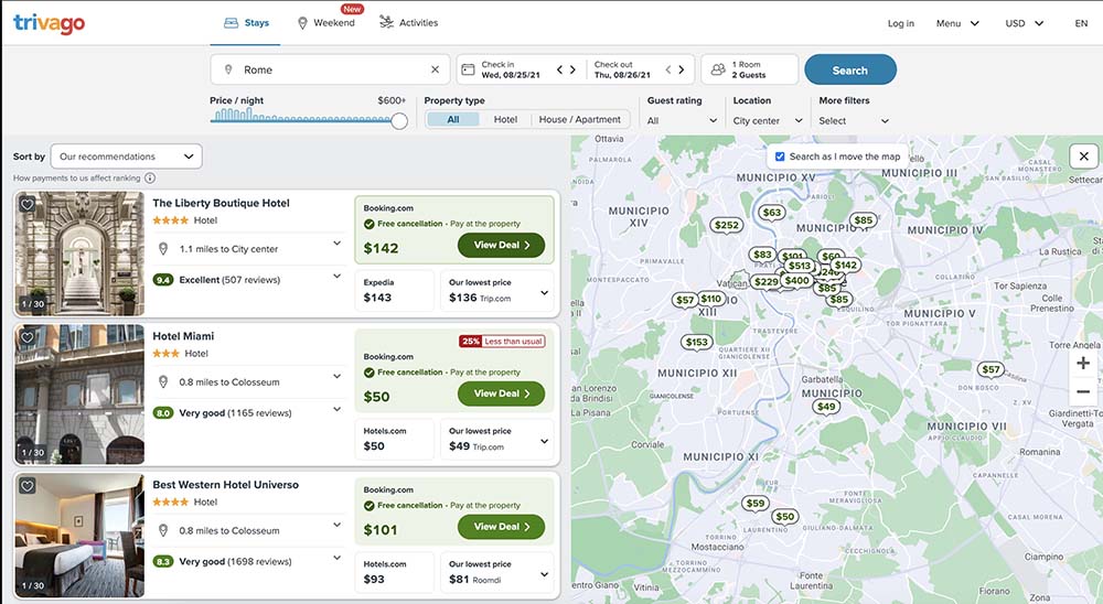 Trivago screenshot