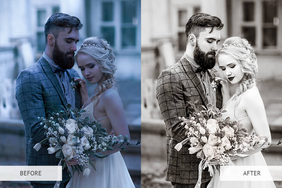 Preset example from the black and white essential Lightroom presets