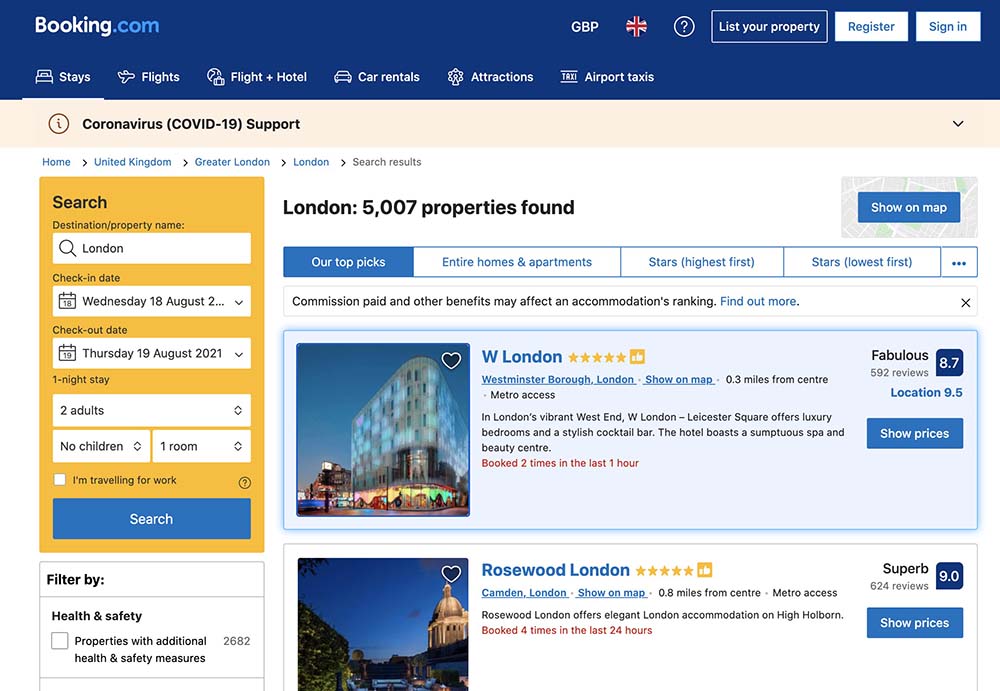 Screenshot for booking.com