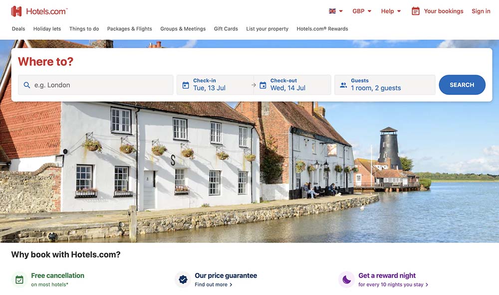 hotels dot com screenshot