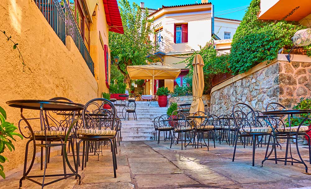 Plaka street and restaurants