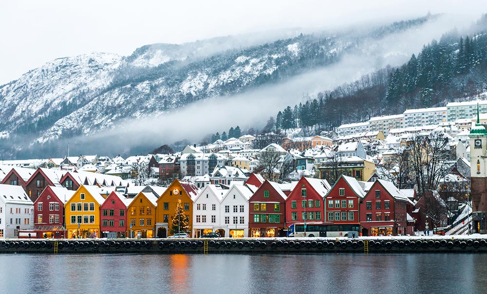 Bergen in Norway in the winter