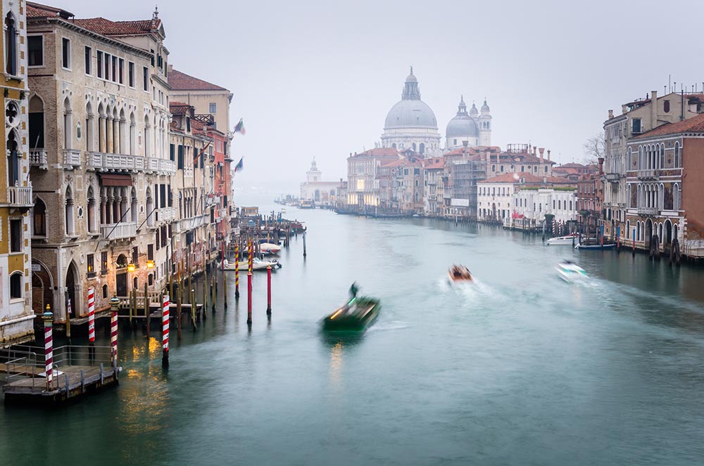 Venice canals and fog